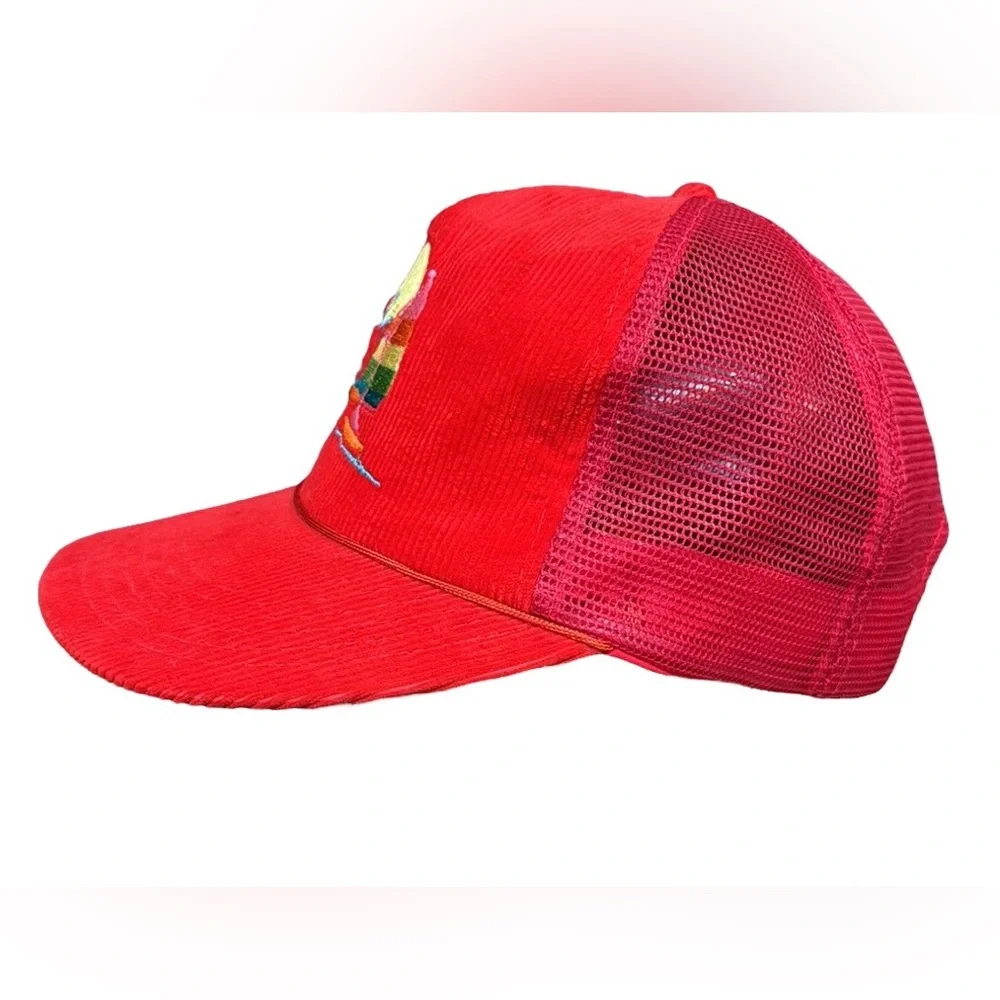 NWOT 80's Vintage Hawaii Sailboat Red Rainbow Corduroy SnapBack Trucker Hat Cap